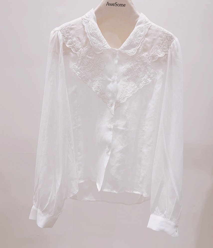 AWESOME-P韓國直郵實拍女裝新品職業襯衫蕾絲衫刺繡亞麻AWESOME-P襯衫/蕾絲衫