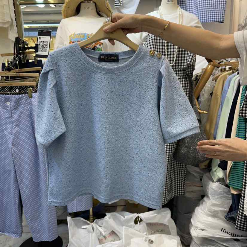 BUTTU/10 OCLOCK韓國直郵女裝新品休閑T恤不含項鏈泡泡袖BUTTU/10 OCLOCKT恤