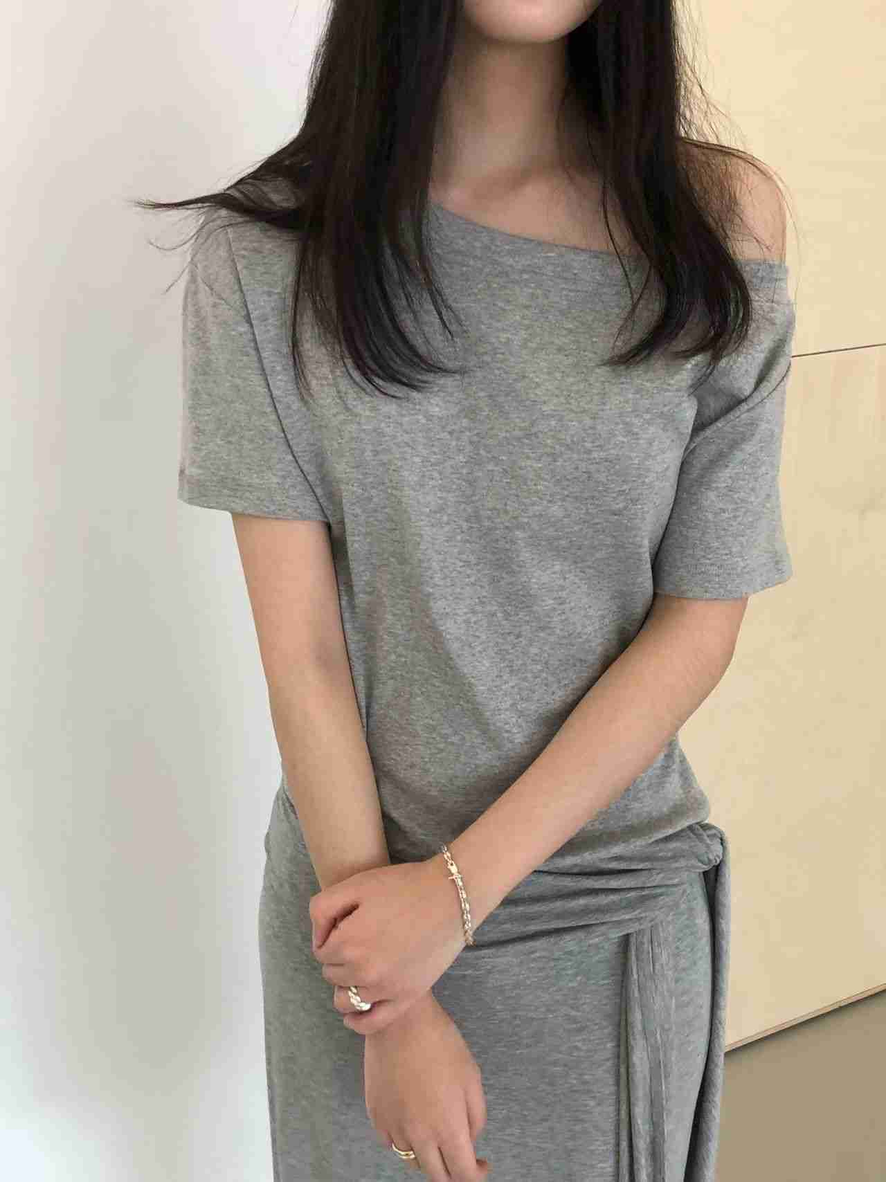 WEATHER東大門實拍女士新品26春夏推薦熱賣休閑職業T恤露肩GOBSLMURI-otT恤