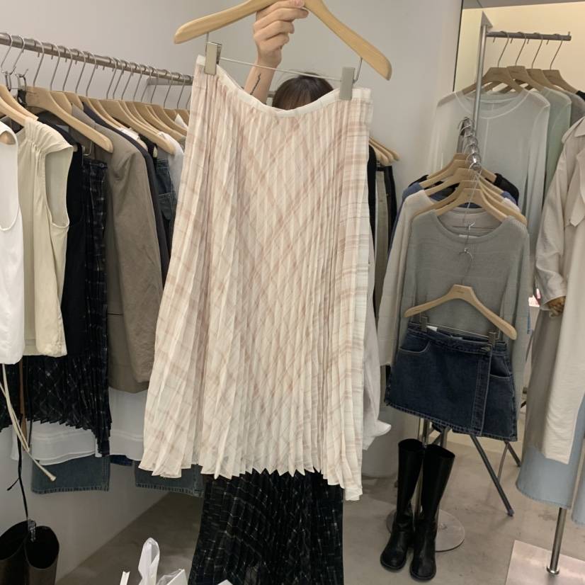 PHILO韓國代購女士新款人氣職業熱賣半身裙中短裙格子褶裥PHILO半身裙/中短裙