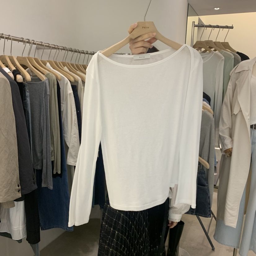 PHILO韓國直郵女士新品人氣熱賣休閑職業真品長袖T恤船領PHILO長袖T恤