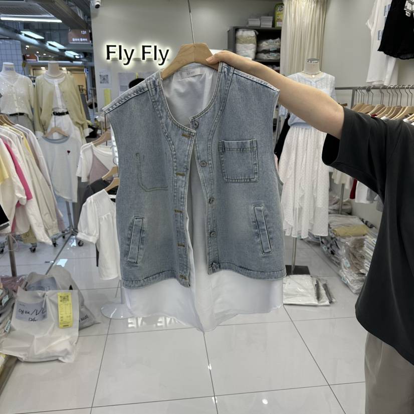 FLYFLY/LULULALLA/LIVE韓國代購女士新品休閑馬甲假兩件FLYFLY/LULULALLA/LIVE馬甲