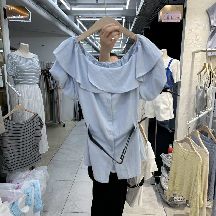 FLYFLY/LULULALLA/LIVE東大門直郵女士新品休閑襯衫蕾絲衫含腰帶FLYFLY/LULULALLA/LIVE襯衫/蕾絲衫