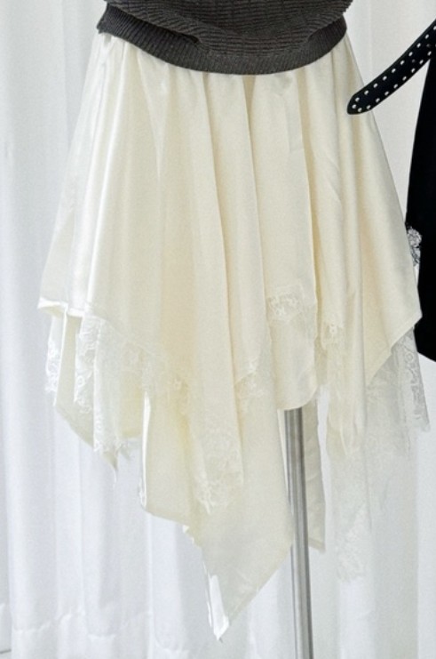 SYMBOL韓國直郵女裝新品休閑職業半身裙中短裙不對稱蕾絲SYMBOL半身裙/中短裙