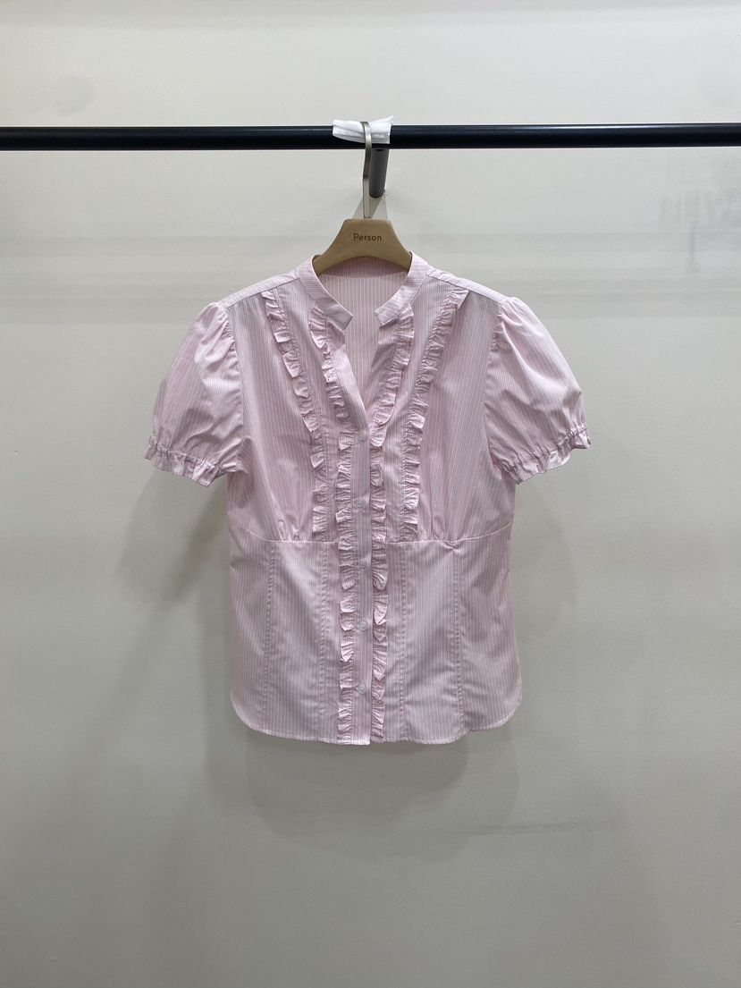 PERSON韓國東大門直郵女裝新款26春夏襯衫蕾絲衫荷葉邊V領PERSON襯衫/蕾絲衫