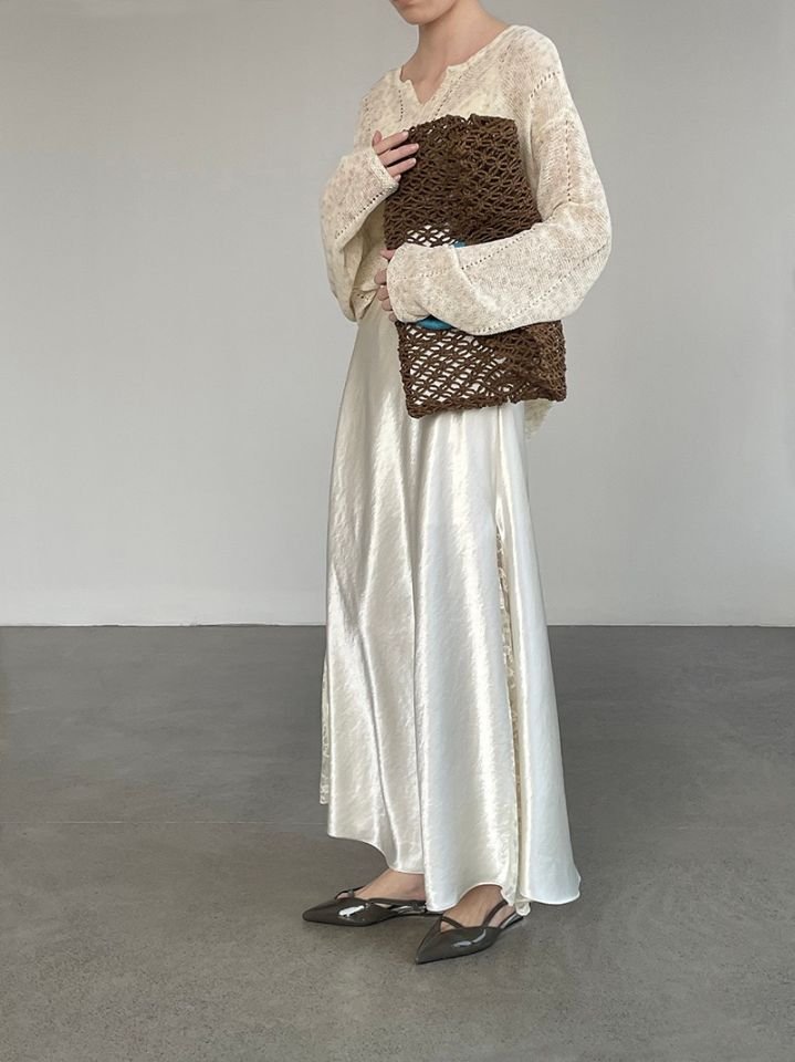 STAY HERE韓國東大門直郵女士新款人氣時尚長裙蕾絲緞面STAY HERE長裙