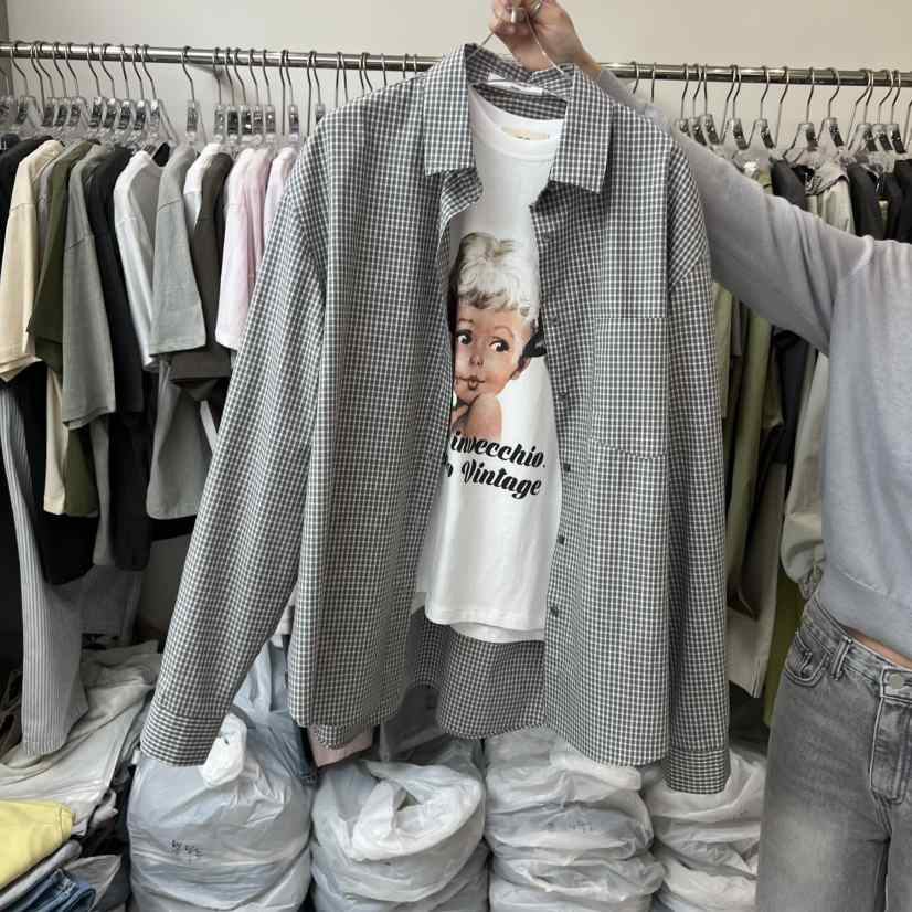 LEESEED-A韓國東大門代購女士新款時尚襯衫蕾絲衫不含內搭格子SEeD/LEESEED襯衫/蕾絲衫