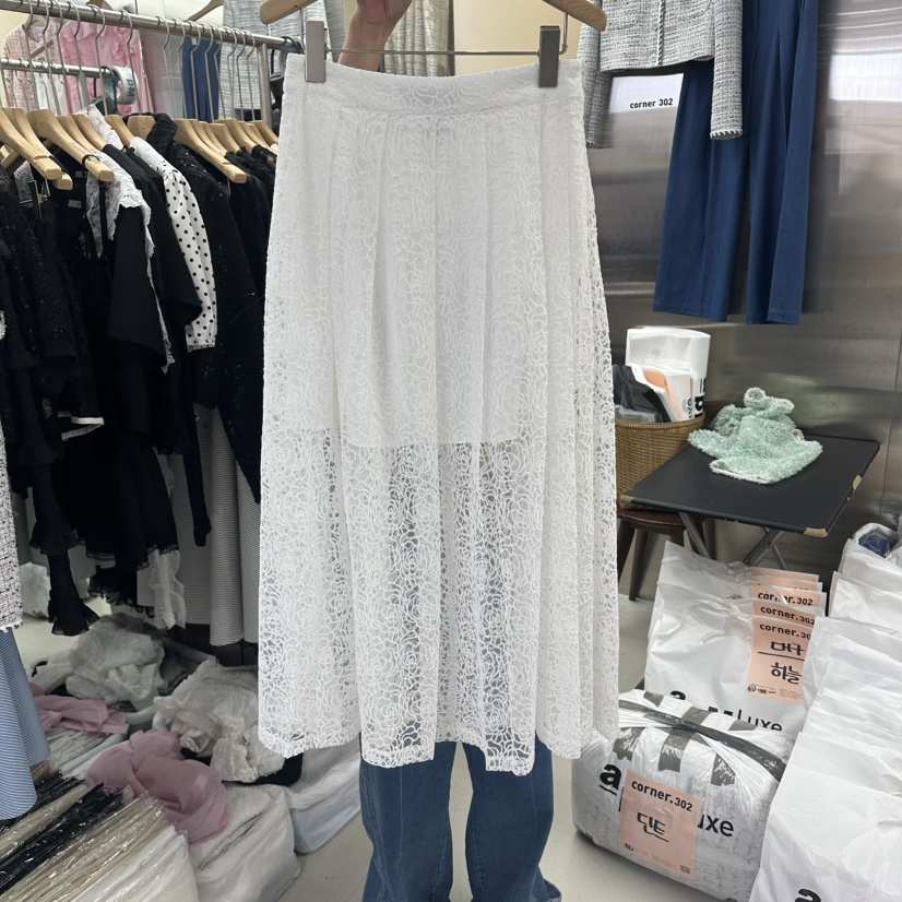 CORNER韓國代購女裝新款休閑推薦26春夏熱賣長裙蕾絲褶裥CORNER.302長裙