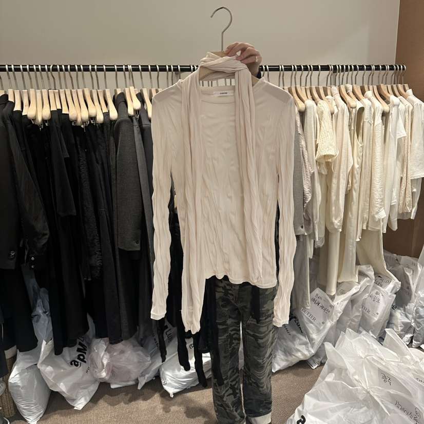 LE BUTTER韓國東大門直郵女裝新品人氣長袖T恤含圍巾粗花呢LE BUTTER長袖T恤