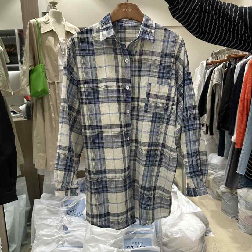 MELO韓國直郵女士新款人氣休閑職業熱賣時尚襯衫蕾絲衫格子MELO襯衫/蕾絲衫