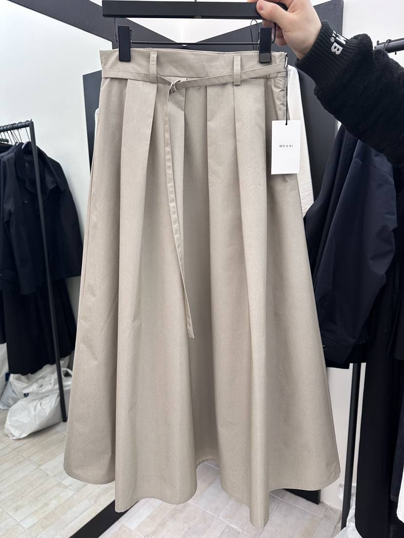 MOANI韓國直郵實拍女裝新款休閑推薦長裙含腰繩百褶棉質褶裙MOANI長裙