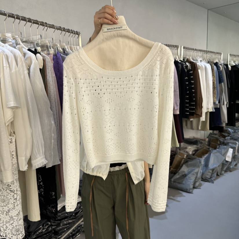 DOUBLE STANDARD/LE SMOKING/MAISONSTAFF韓國東大門代購女裝新品休閑針織衫船領MAISONSTAFF針織衫