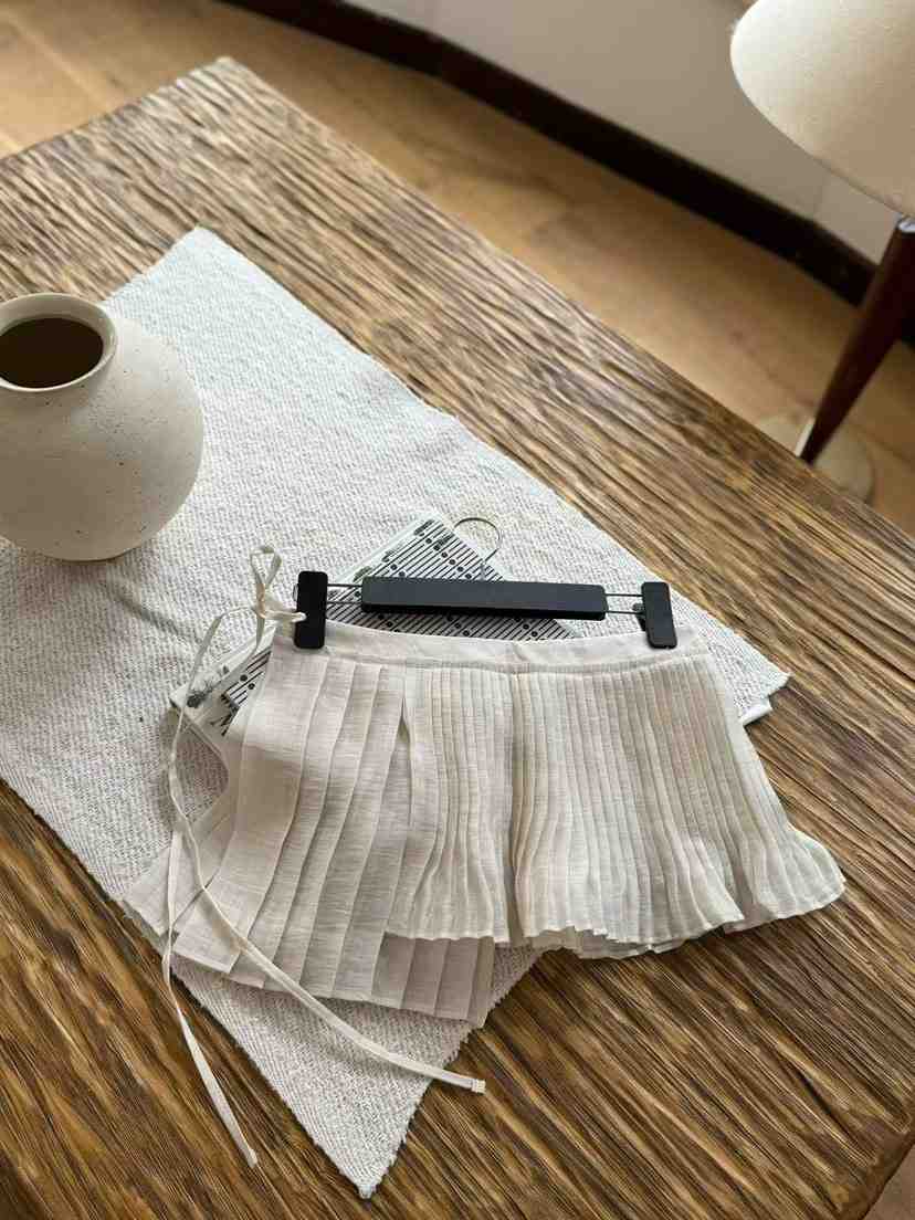 TUG韓國代購女裝新品26春夏職業人氣推薦休閑短裙褶裥亞麻TUG短裙