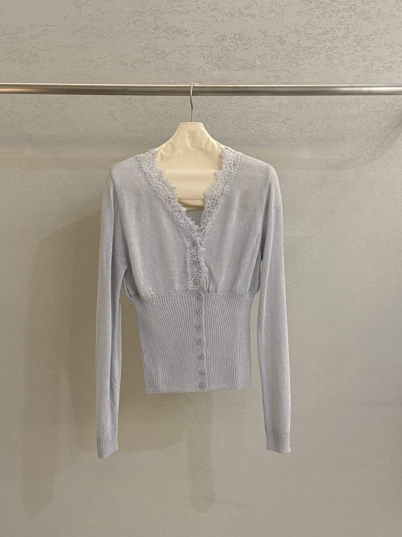 PLAYBUTTON-P韓國代購女士新款推薦人氣職業針織衫蕾絲開衫PLAYBUTTON針織衫