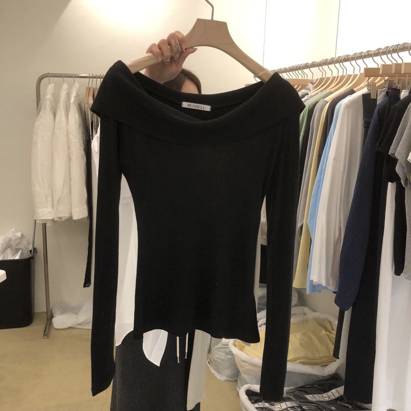 MUNSELL韓國代購女士新款26春夏職業時尚休閑長袖T恤露肩MUNSELL長袖T恤