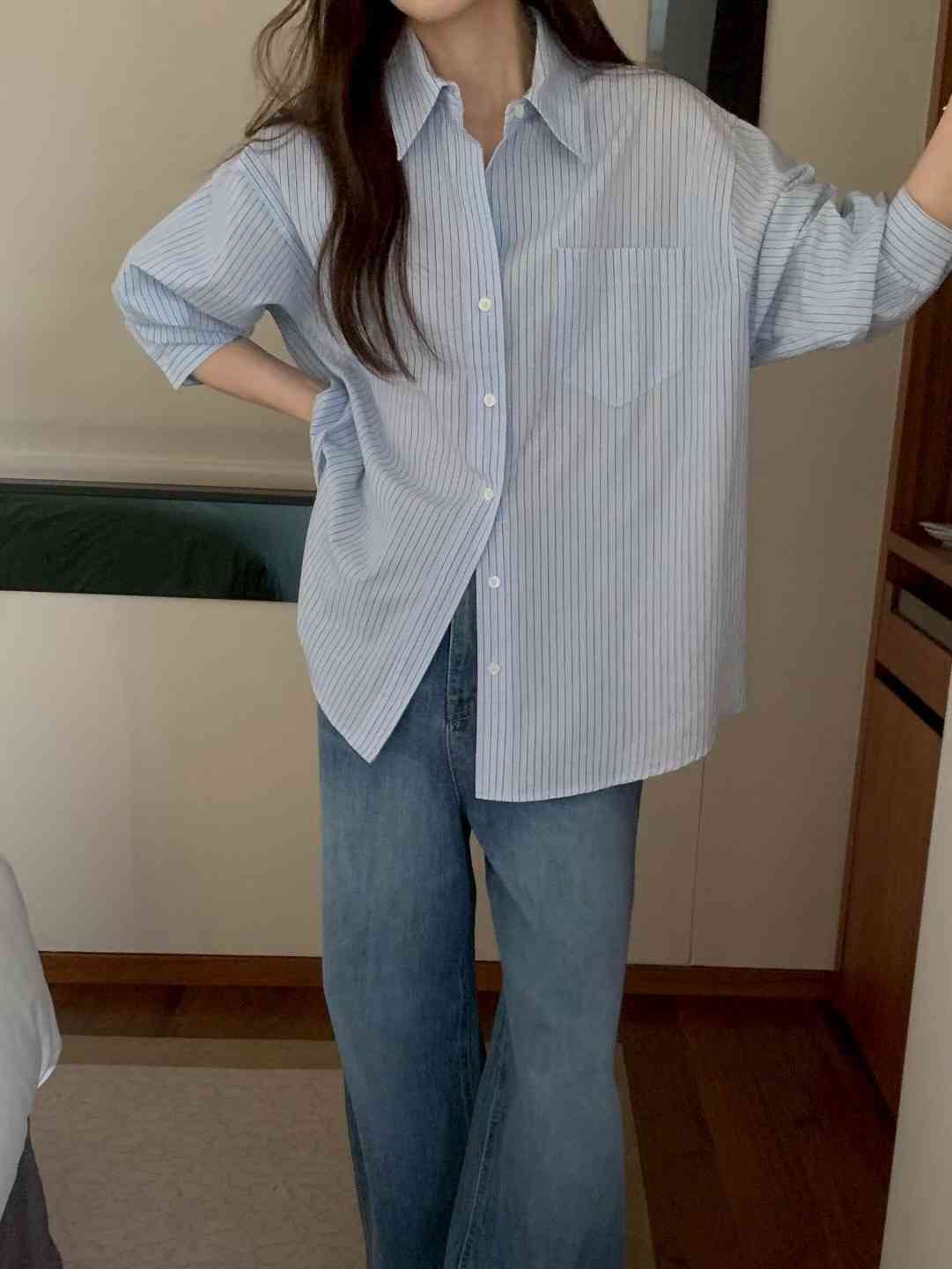 AN STAND韓國代購女士新款推薦熱賣時尚真品襯衫蕾絲衫條紋AN STAND-2件起襯衫/蕾絲衫