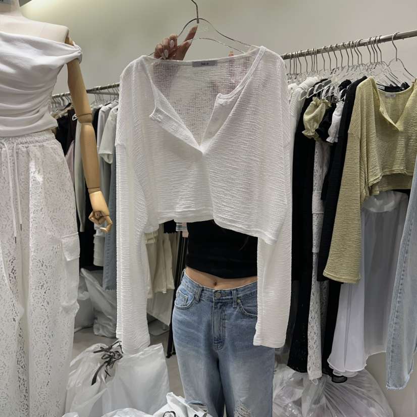 BAIE.38東大門代購女裝新品26春夏職業推薦長袖T恤短款亞麻BAIE.38長袖T恤