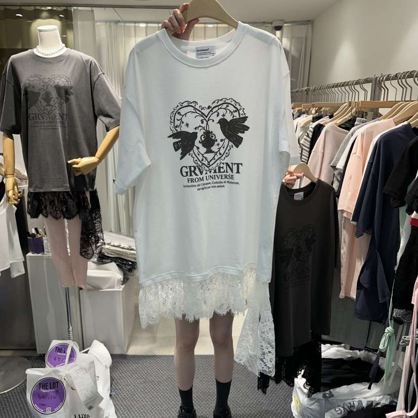 THE LOT韓國東大門直郵女士新款休閑推薦熱賣人氣T恤蕾絲THE LOT/	LOTT恤