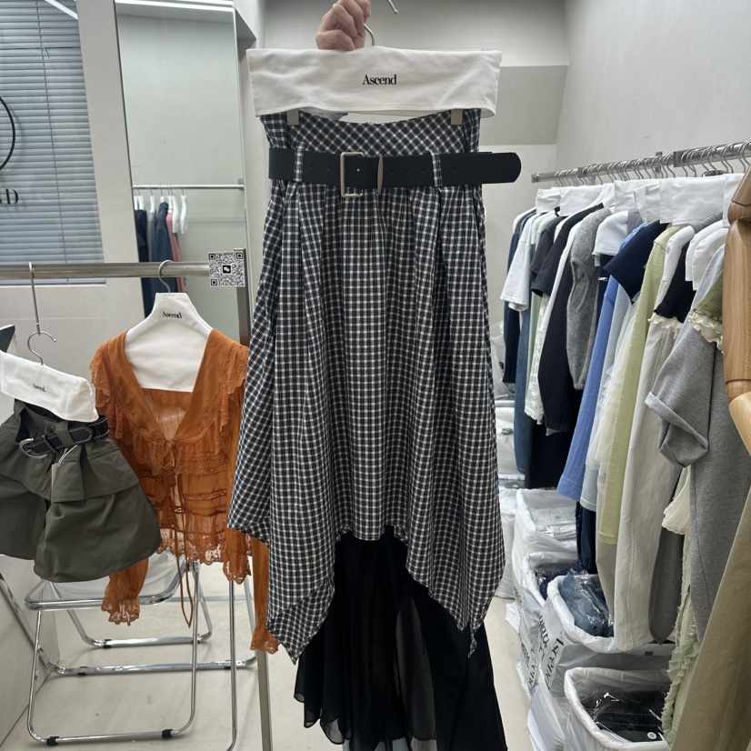 ASCEND韓國代購女裝新品推薦人氣半身裙中短裙含腰帶格紋ASCEND半身裙/中短裙