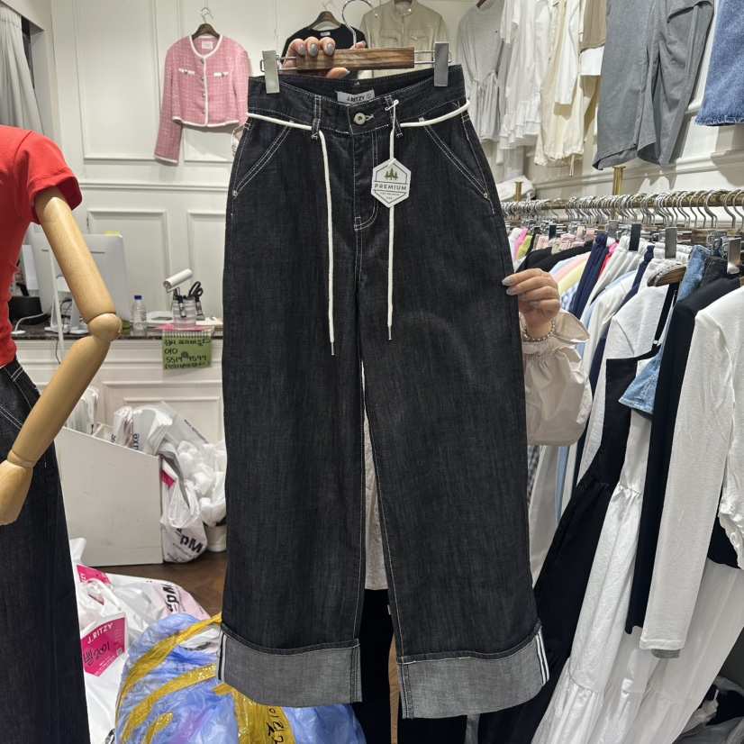 J.RITZY韓國東大門代購女士新品休閑推薦時尚牛仔褲含腰繩J.RITZY牛仔褲