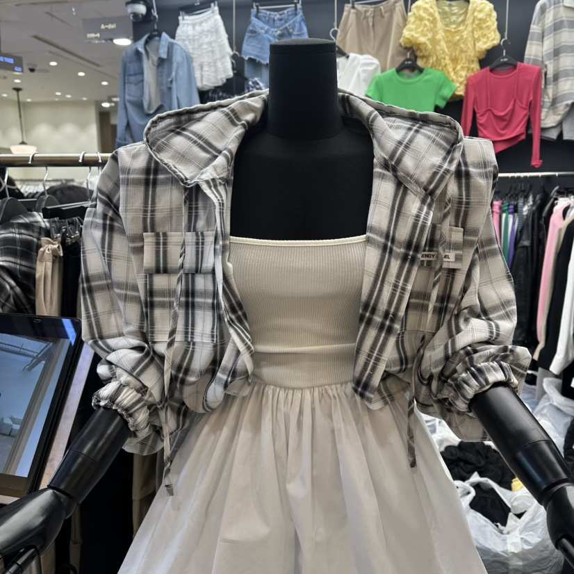 A-DEL韓國直郵女士新品推薦職業時尚襯衫蕾絲衫格子連帽A-DEL襯衫/蕾絲衫