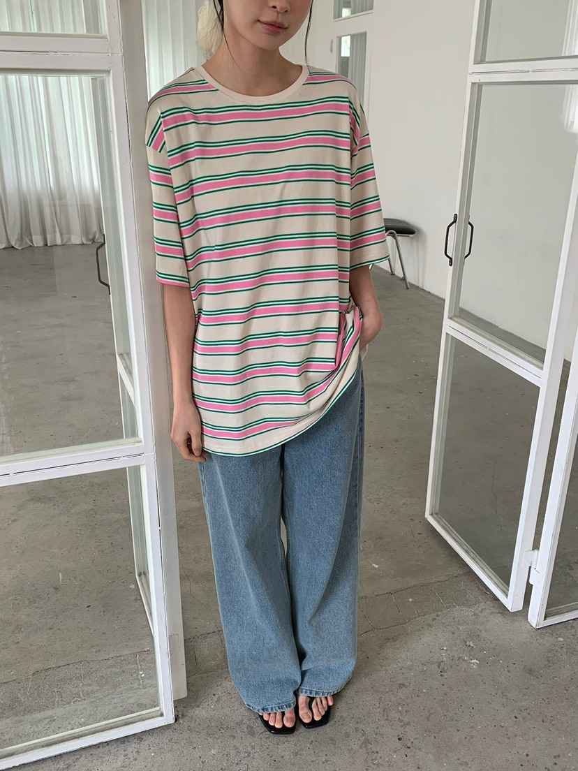 LOVE MY SANTA韓國代購女裝新款熱賣休閑推薦職業T恤條紋Santa/LOVE MY SANTAT恤