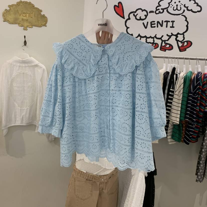 VENTI韓國代購女裝新款職業休閑人氣時尚熱賣襯衫蕾絲衫蕾絲VENTI襯衫/蕾絲衫