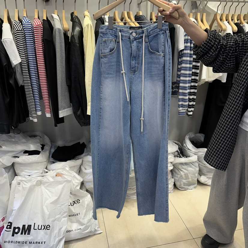 Q C韓國直郵女士新款時尚推薦休閑人氣26春夏牛仔褲抽繩Republlc of qc牛仔褲