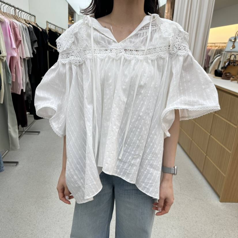 JUJU韓國直郵女士新款熱賣推薦時尚職業人氣襯衫蕾絲衫蕾絲JUJU襯衫/蕾絲衫