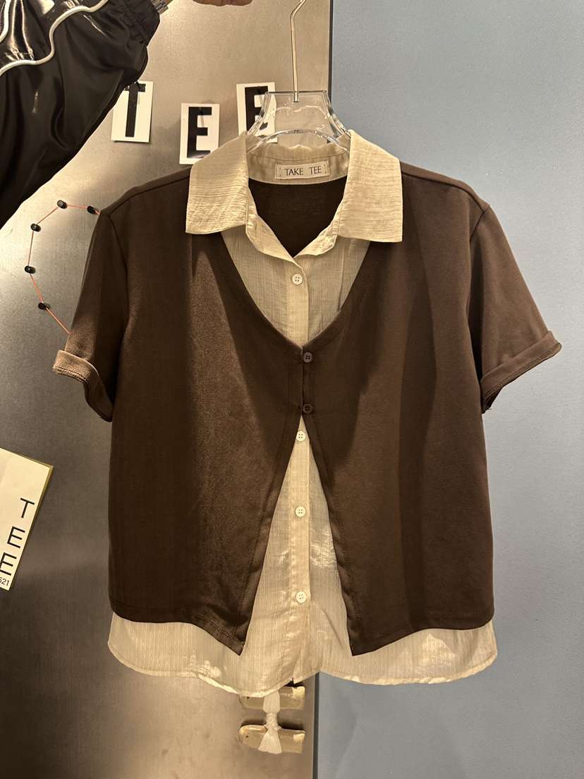 TAKE TEE韓國東大門代購女裝新款26春夏襯衫蕾絲衫假兩件TAKE TEE襯衫/蕾絲衫