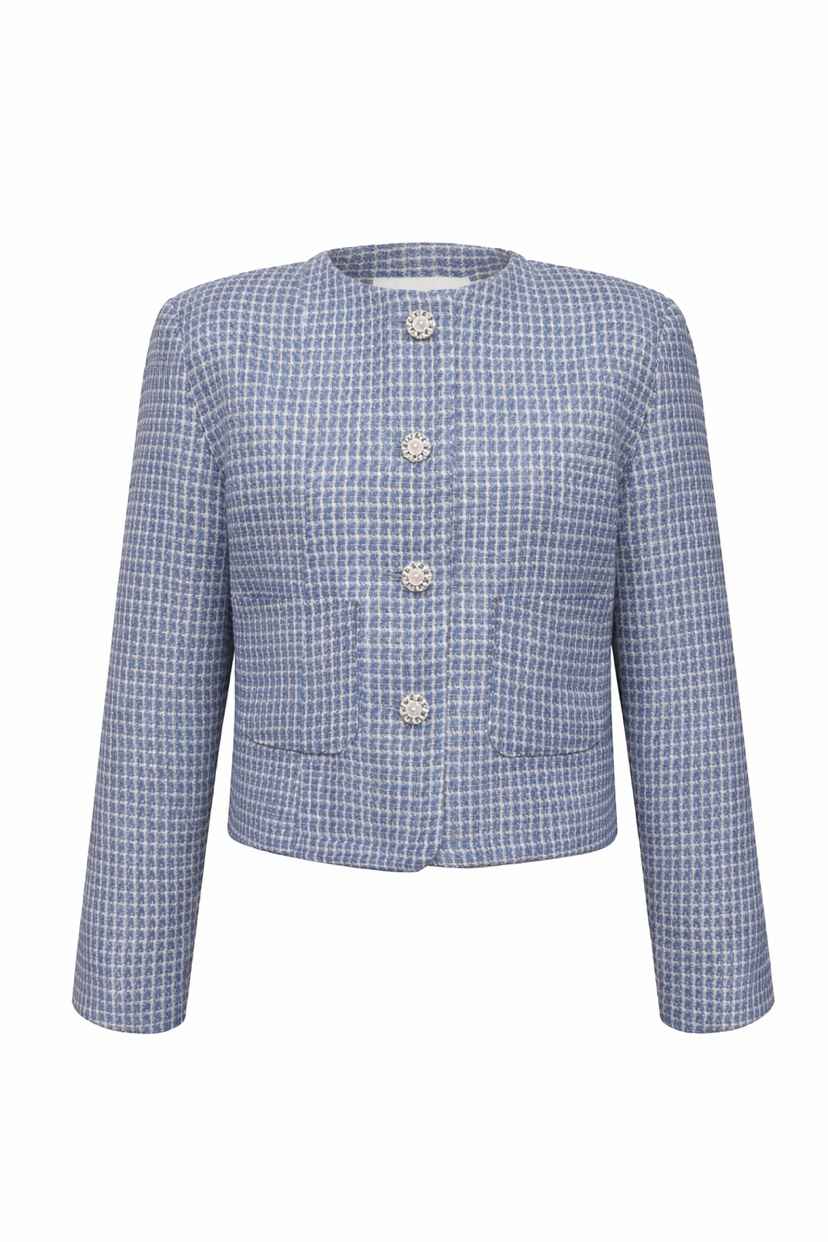 MURREN韓國東大門直郵女裝新品人氣26春夏夾克粗花呢紐扣MURREN夾克