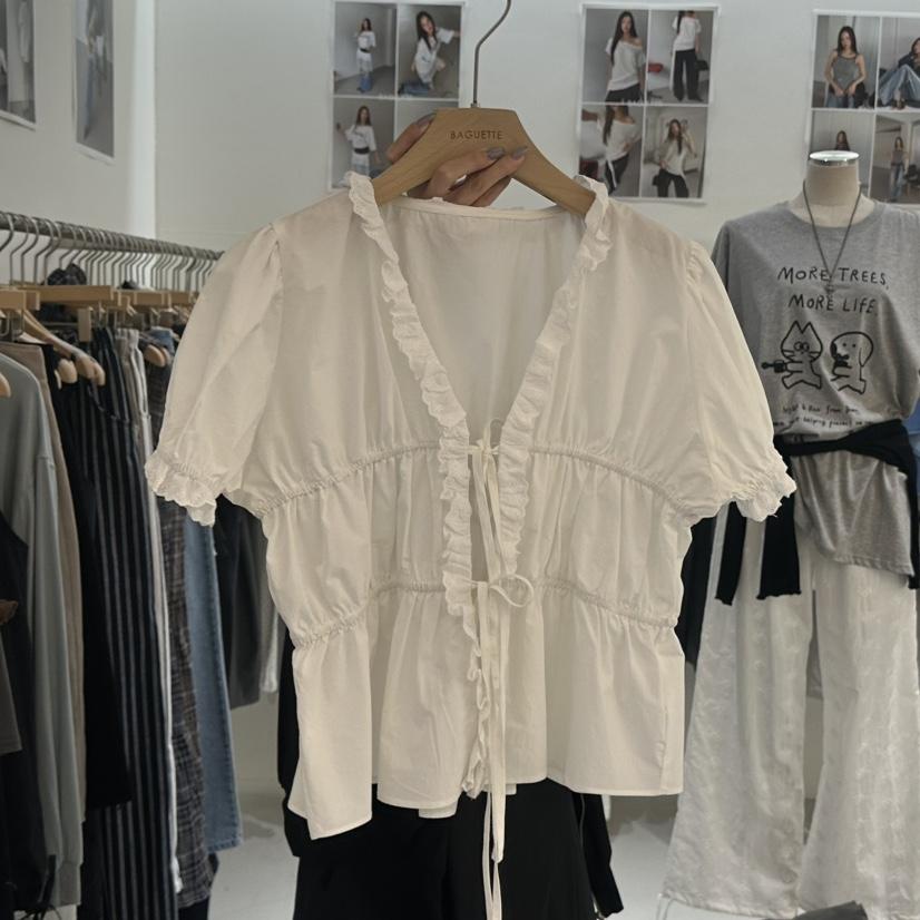 BAGUETTE-P韓國東大門代購女裝新品時尚26春夏襯衫蕾絲衫蕾絲BAGUETTE-P襯衫/蕾絲衫