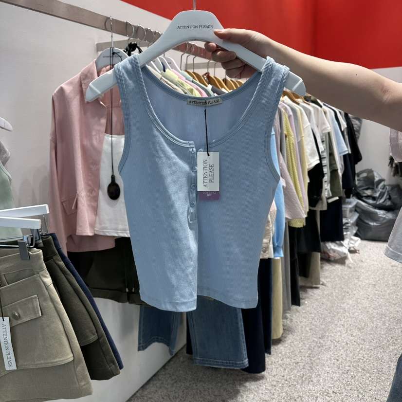 ATPZ韓國代購女士新品時尚休閑人氣吊帶背心不含內搭紐扣ATTENTION PLEAES吊帶/背心