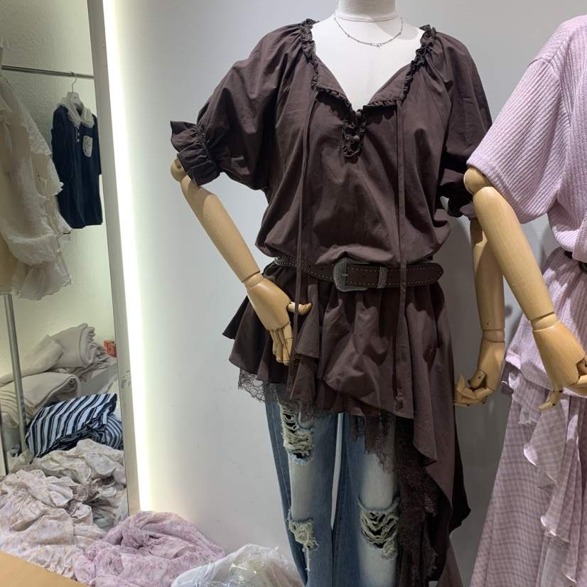 TYCHE韓國東大門代購女裝新品26春夏連衣裙不含腰帶不對稱蕾絲TYCHE連衣裙