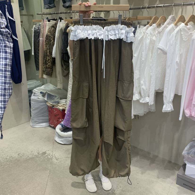 J PEAK/BY FLOW韓國代購女士新品時尚休閑褲工裝褲荷葉邊J PEAK休閑褲