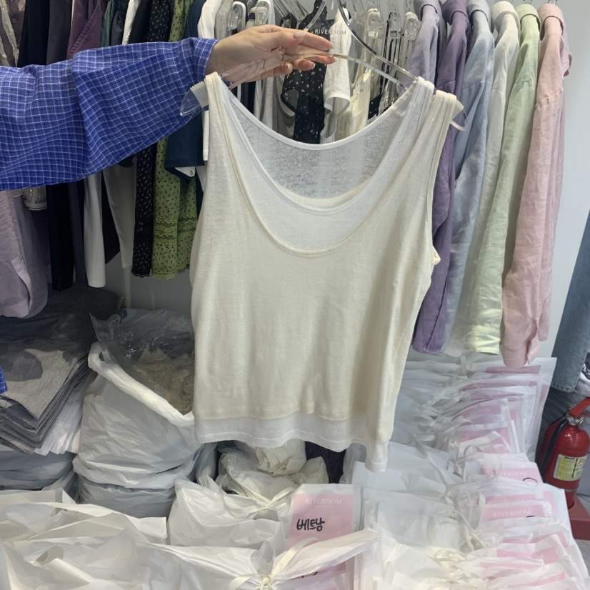 RIVEROOM韓國直郵實拍女士新品熱賣26春夏吊帶背心假兩件亞麻RIVEROOM吊帶/背心