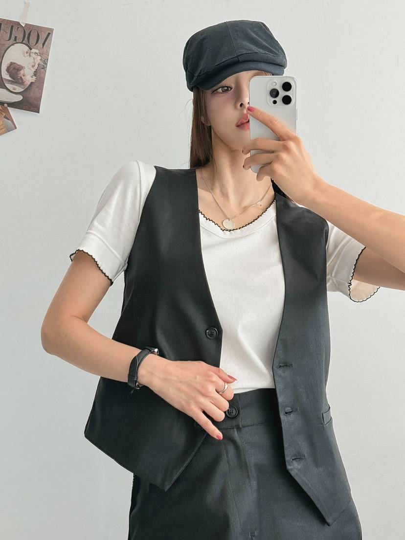 IAAN韓國代購女裝新款時尚熱賣推薦職業人氣26春夏馬甲涂層iaAn馬甲