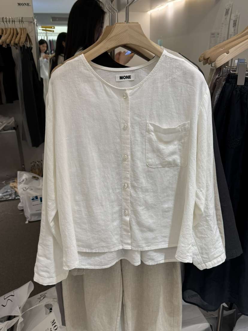 MONE-A韓國直郵女士新品26春夏職業時尚休閑襯衫蕾絲衫亞麻MONE-A襯衫/蕾絲衫