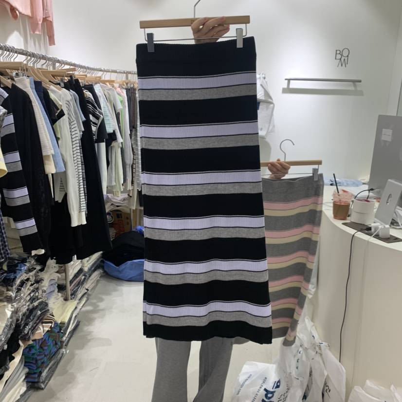 BY BOMI韓國直郵實拍女裝新款休閑推薦職業時尚長裙羅紋BY BOMI長裙