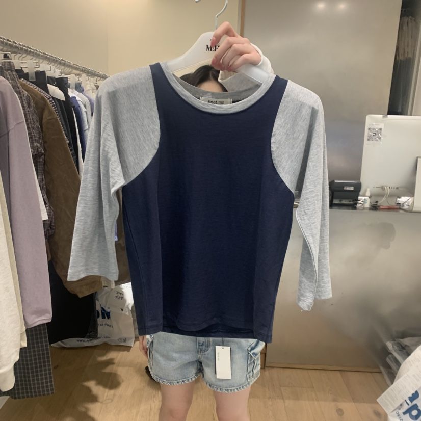 MEET ME韓國直郵實拍女士新款26春夏熱賣職業時尚T恤假兩件MEET MET恤