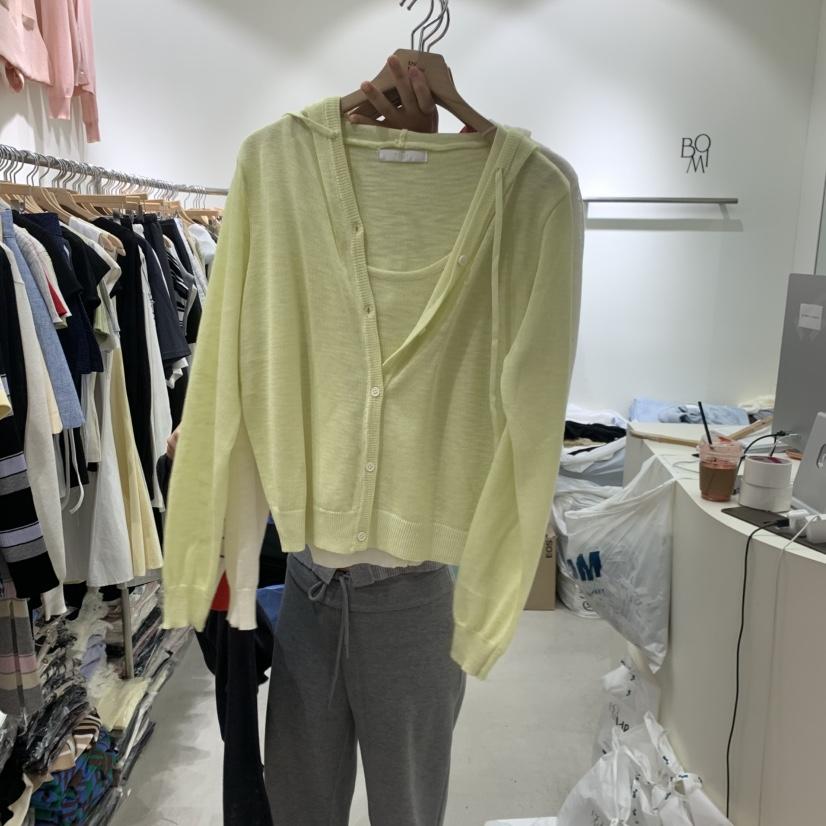 BY BOMI韓國東大門代購女士新品人氣針織衫亞麻開衫連帽BY BOMI針織衫