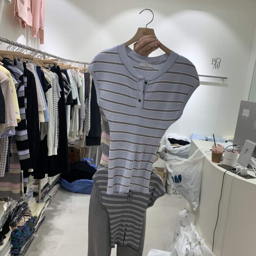 BY BOMI韓國東大門直郵女士新品休閑推薦職業T恤開襟羅紋BY BOMIT恤