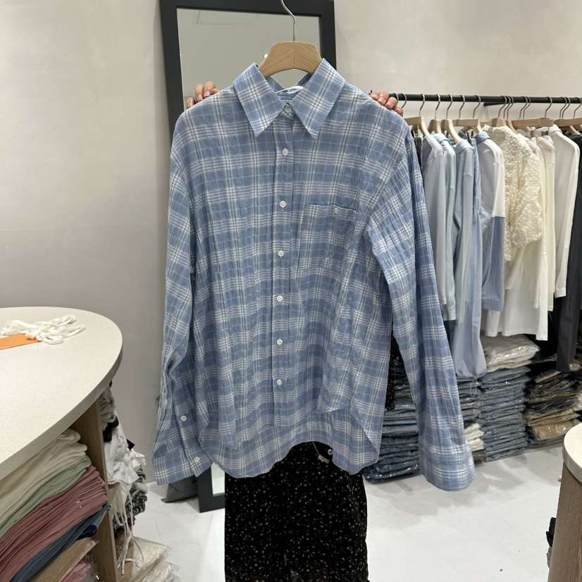 AURA韓國代購女裝新款時尚人氣熱賣推薦職業襯衫蕾絲衫格子Au ra襯衫/蕾絲衫