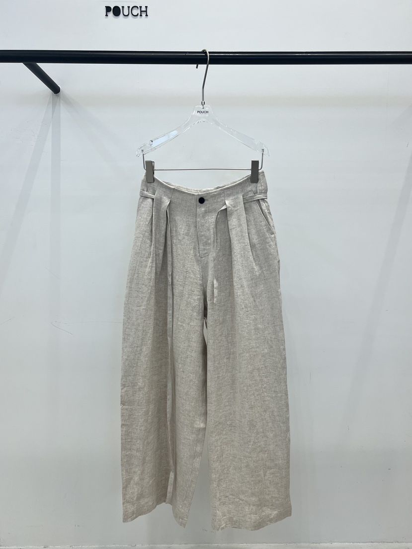 POUCH韓國代購女士新品人氣26春夏休閑推薦休閑褲含腰繩亞麻POUCH休閑褲