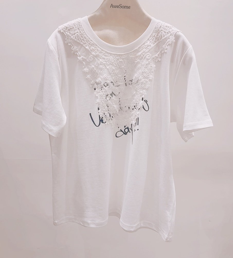 AWESOME-P韓國東大門直郵女士新品26春夏職業推薦T恤蕾絲AWESOME-PT恤