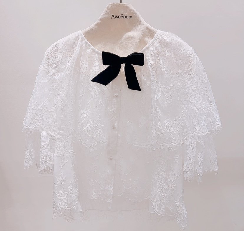 AWESOME-P韓國東大門直郵女裝新款時尚襯衫蕾絲衫蝴蝶結AWESOME-P襯衫/蕾絲衫