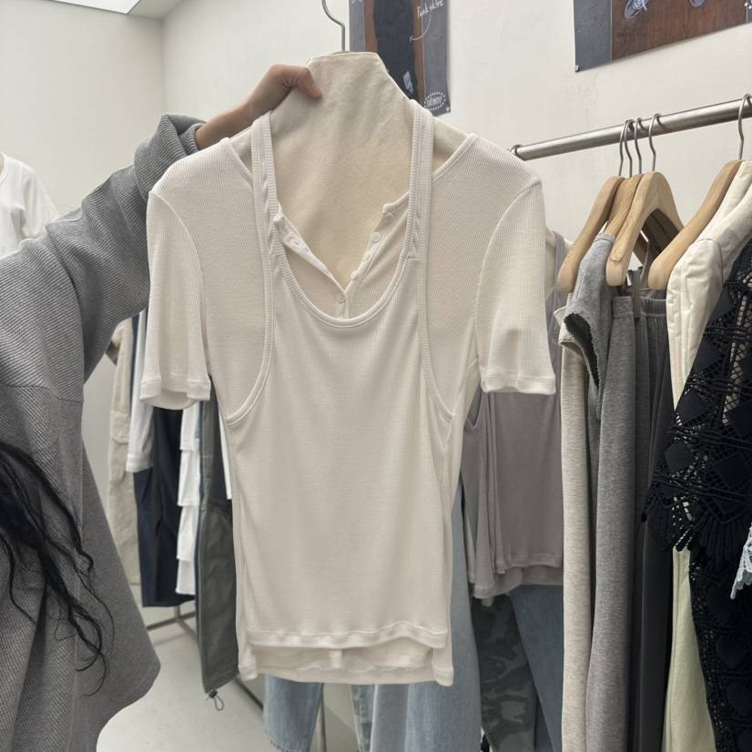 CHAV韓國直郵實拍女士新款休閑26春夏人氣推薦時尚T恤假兩件CHAVT恤