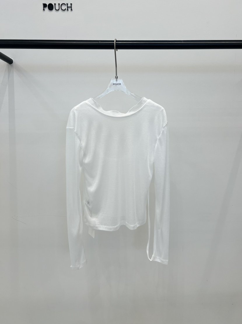 POUCH韓國代購女裝新品推薦熱賣職業26春夏襯衫蕾絲衫V領亞麻POUCH襯衫/蕾絲衫