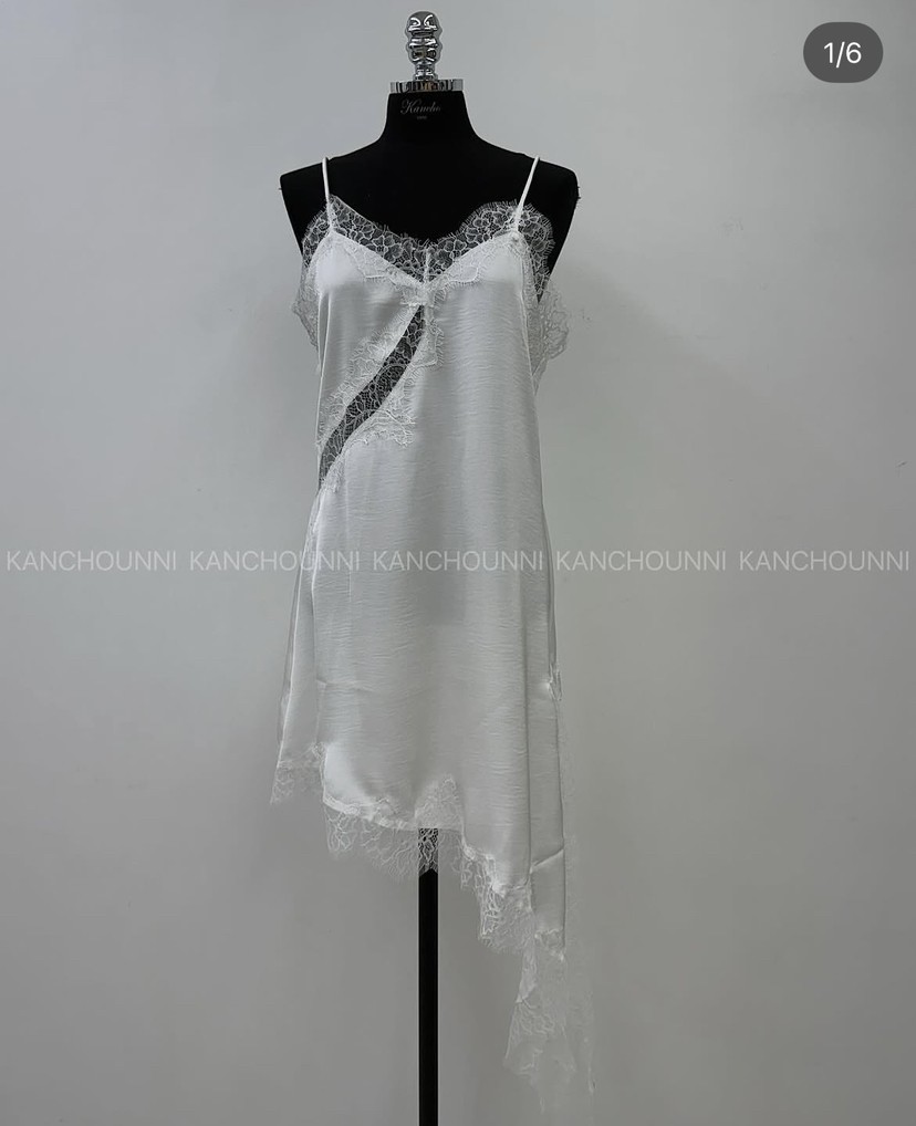 PAIRING韓國東大門直郵女裝新品職業時尚連衣裙不對稱蕾絲PAIRING連衣裙