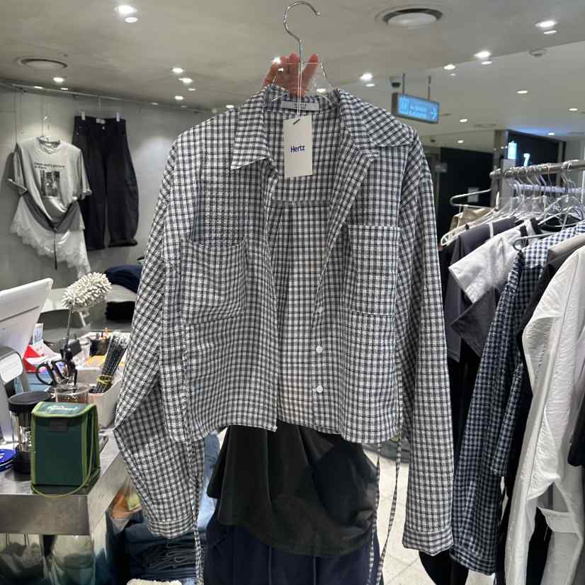 HERTZ-P韓國直郵實拍女士新款休閑職業推薦襯衫蕾絲衫格子HERTZ-P襯衫/蕾絲衫